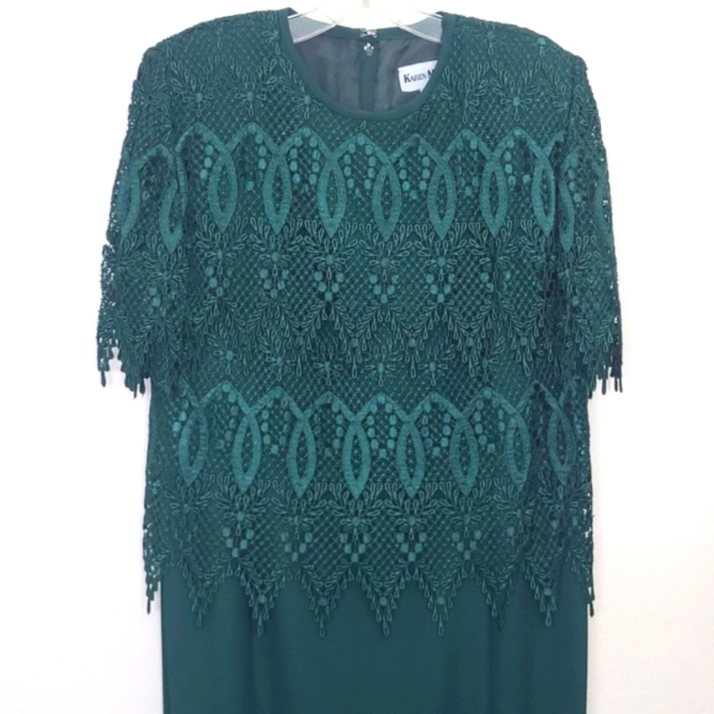 Formal Maxi Dress Forest Green Lace Bodice Side Slit Lined Monochrome Solid